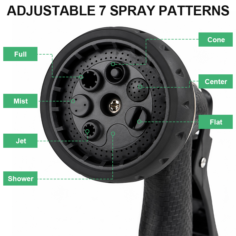 7-Pattern Metal Trigger Sprayer for Garden Hose with Flow Control