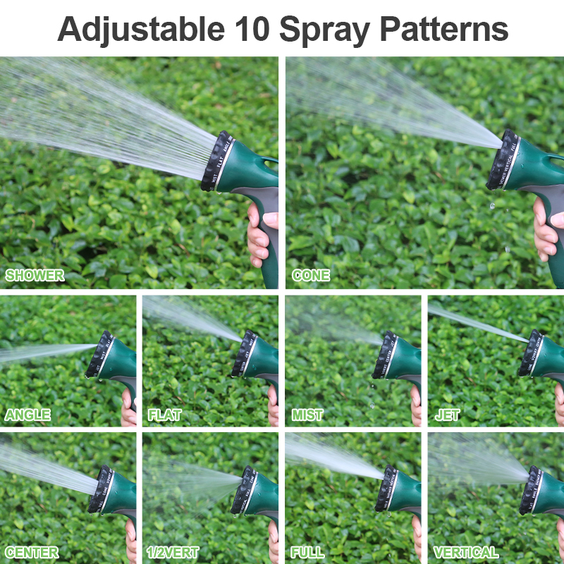 10-Pattern Water Hose Nozzle with Trigger Lock & Flow Control