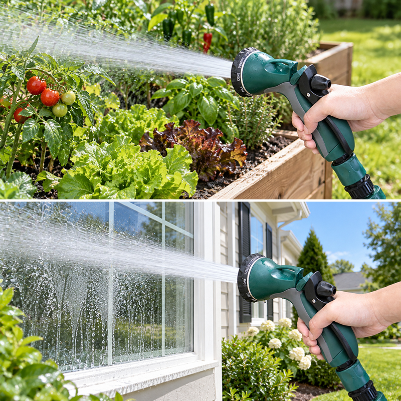 10-Pattern Water Hose Nozzle with Trigger Lock & Flow Control
