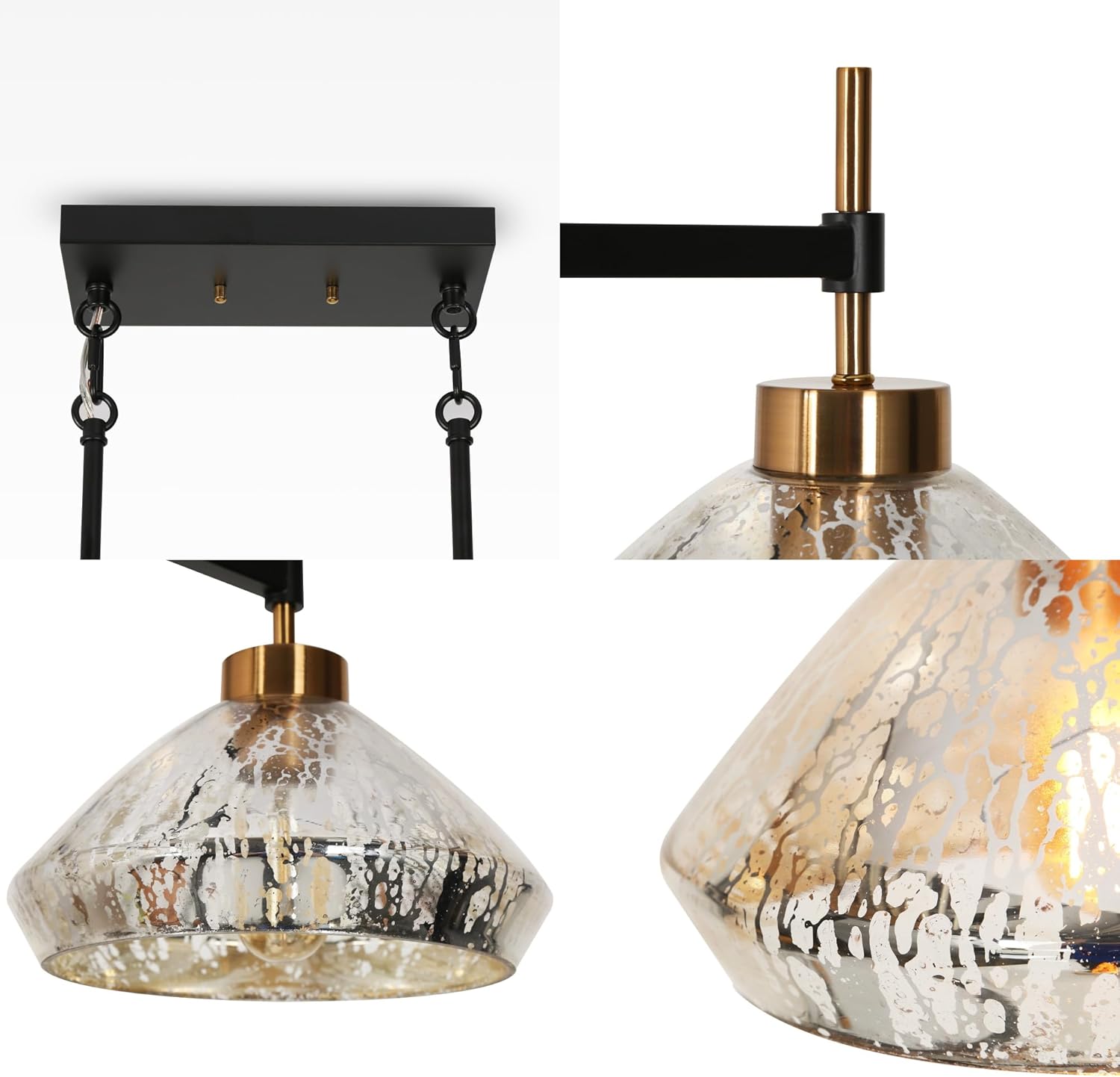 Modern 3-Light Linear Pendant Chandelier Gold Seeded Glass Island Hanging Light