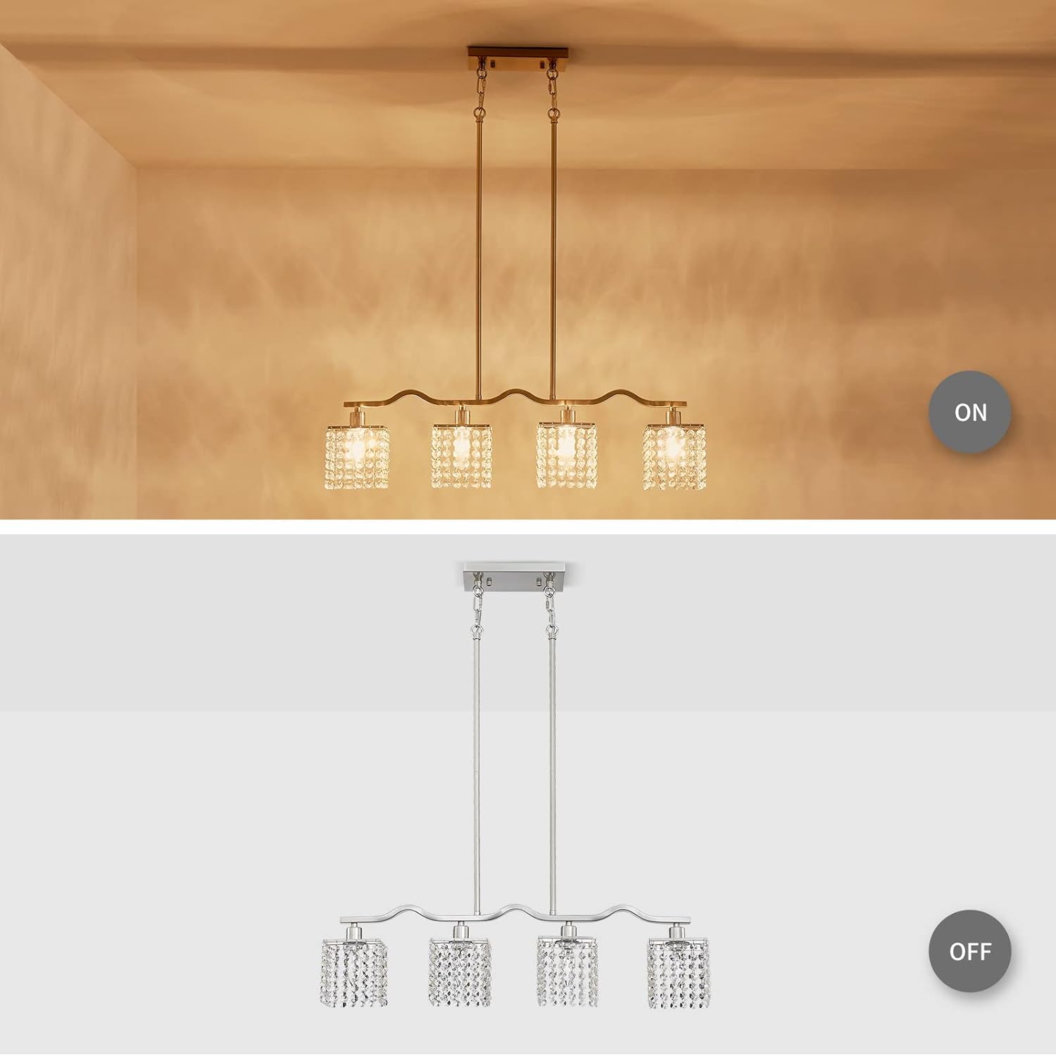 Modern Crystal Kitchen Island Chandelier 4-Light Adjustable Silver Pendant Ceiling Light