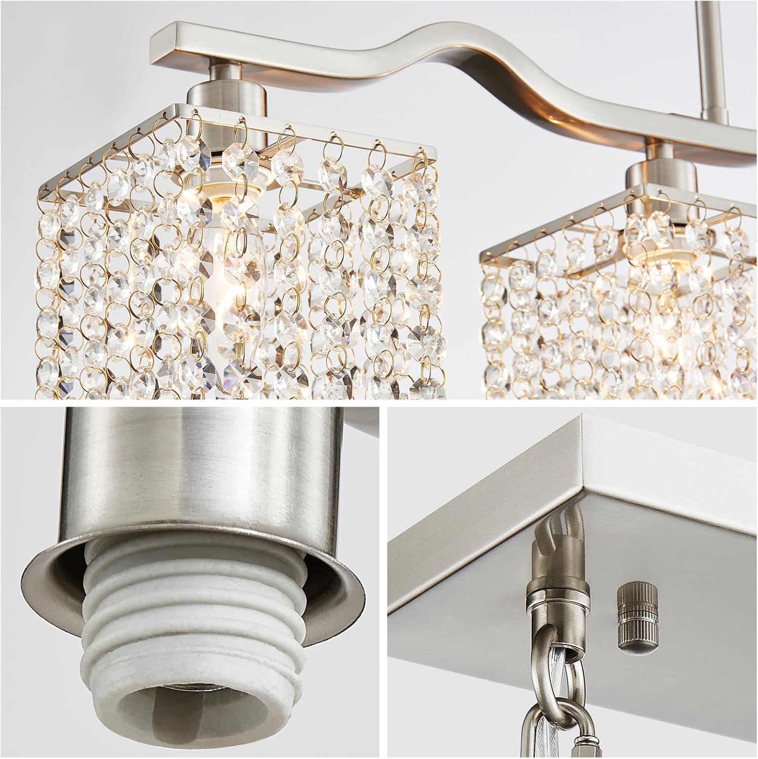 Modern Crystal Kitchen Island Chandelier 4-Light Adjustable Silver Pendant Ceiling Light