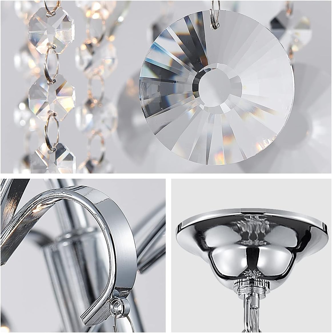 Luxury Chrome Crystal Chandelier 6-Light Elegant Hanging Pendant Ceiling Light Adjustable Chain for Living Room Dining Room