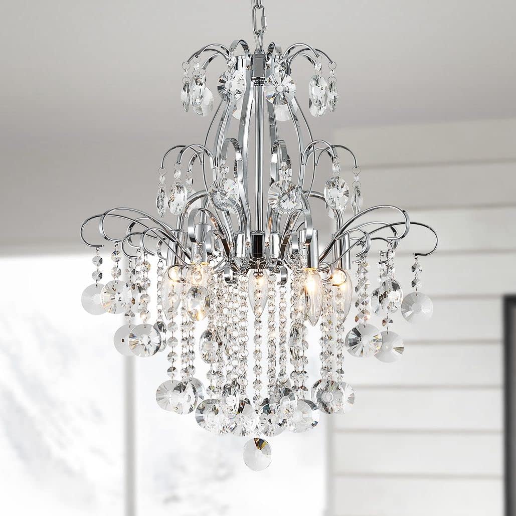 Luxury Chrome Crystal Chandelier 6-Light Elegant Hanging Pendant Ceiling Light Adjustable Chain for Living Room Dining Room