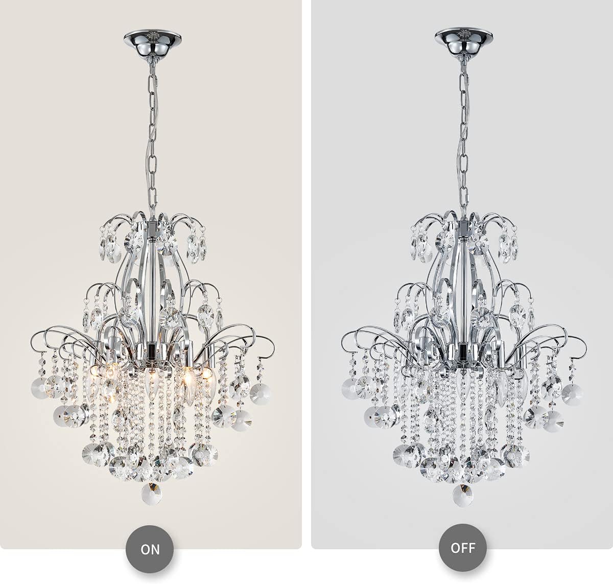 Luxury Chrome Crystal Chandelier 6-Light Elegant Hanging Pendant Ceiling Light Adjustable Chain for Living Room Dining Room