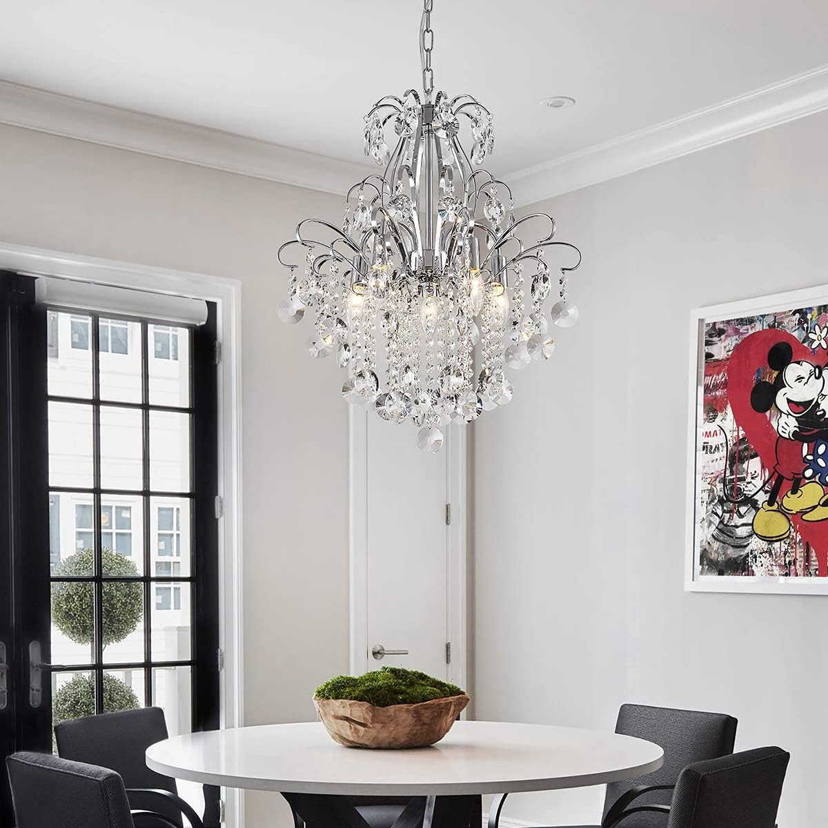 Luxury Chrome Crystal Chandelier 6-Light Elegant Hanging Pendant Ceiling Light Adjustable Chain for Living Room Dining Room