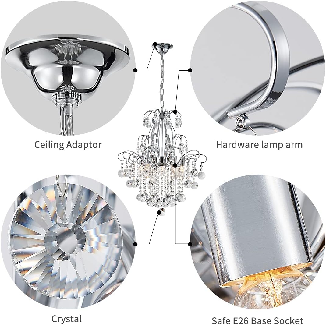 Luxury Chrome Crystal Chandelier 6-Light Elegant Hanging Pendant Ceiling Light Adjustable Chain for Living Room Dining Room