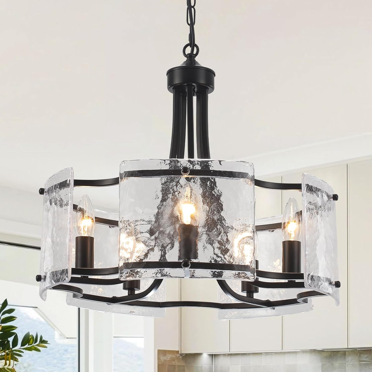 Modern Black Crystal Glass Drum Chandelier 5 Light Adjustable Pendant Ceiling Light