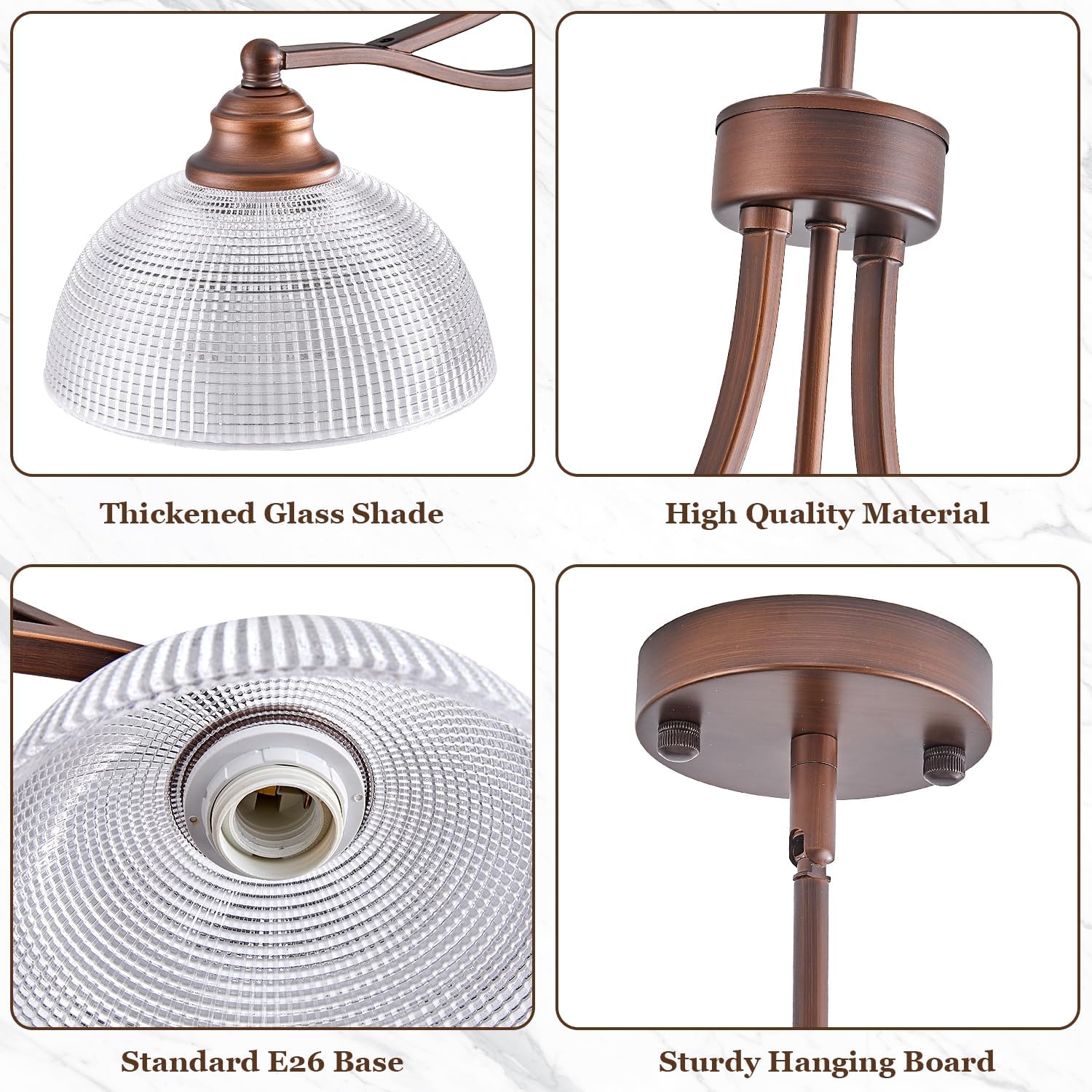 3-Light Linear Chandelier with Ribbed Clear Glass Shades and Adjustable Bronze Rods
