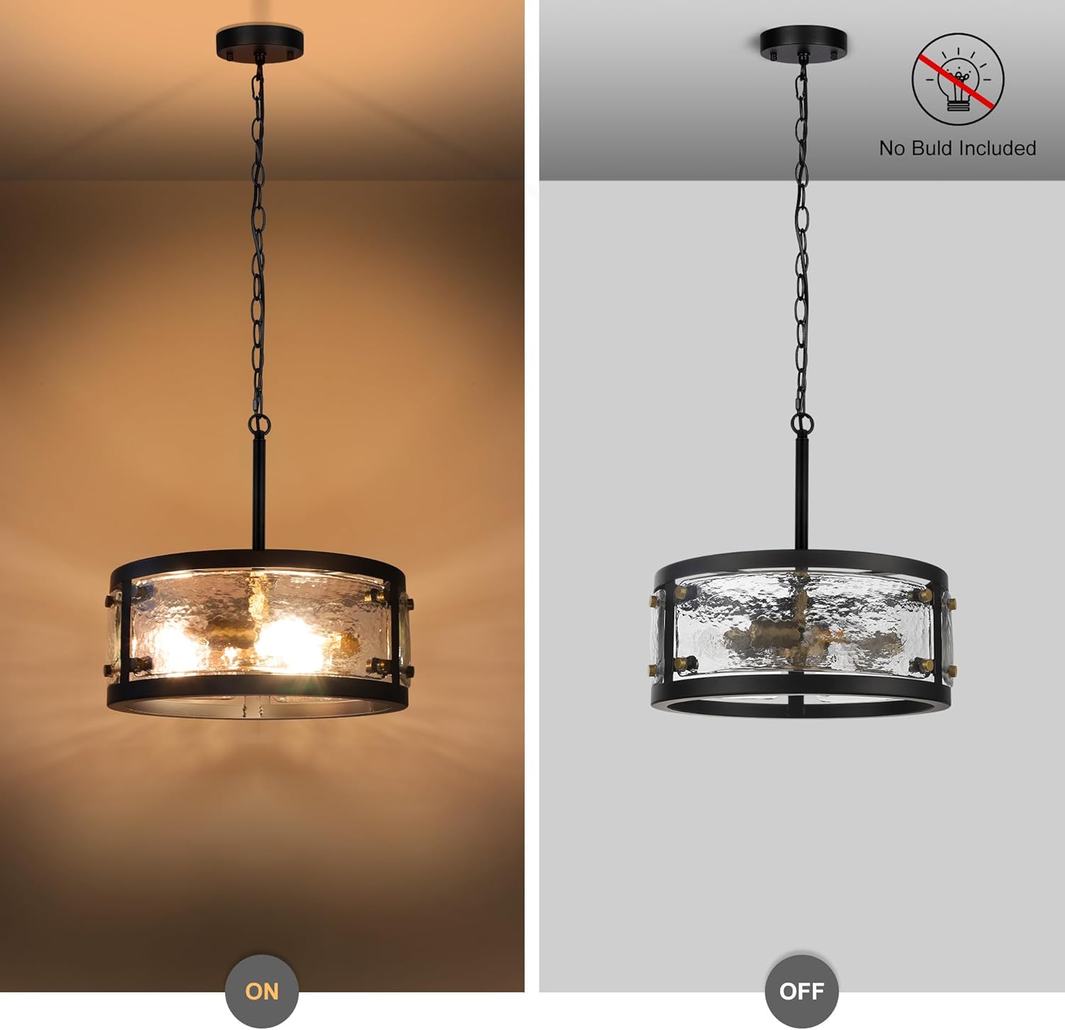 Modern Black Drum Glass Pendant Light Adjustable Chain Ceiling Chandelier