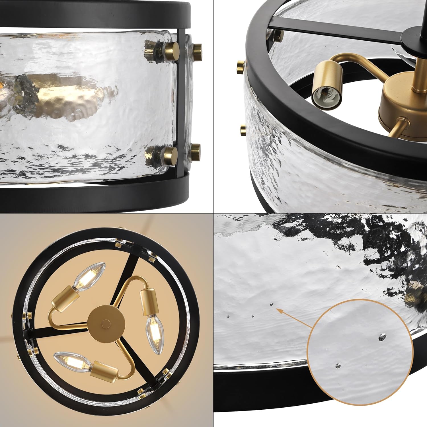Modern Black Drum Glass Pendant Light Adjustable Chain Ceiling Chandelier