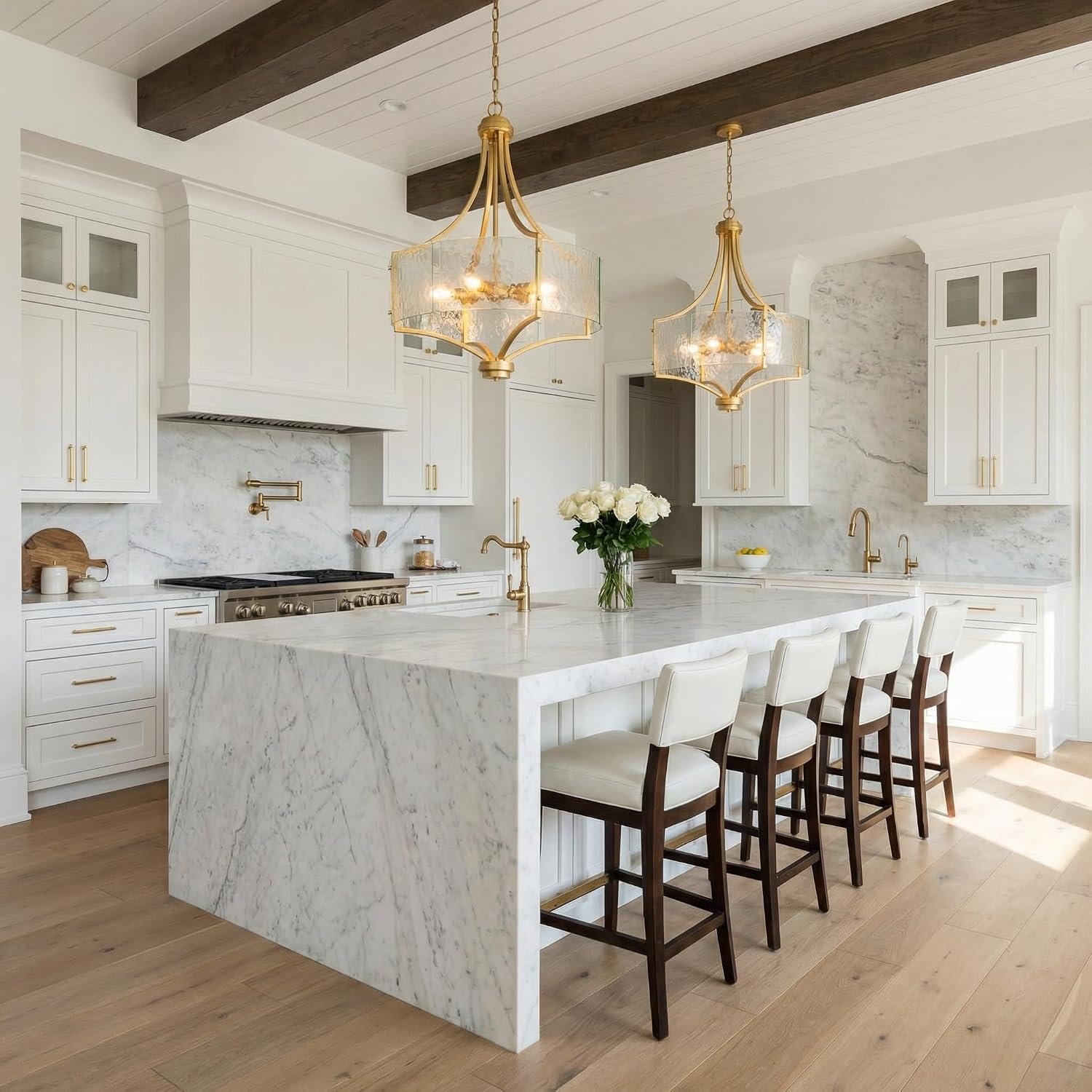 Luxury Gold 5-Light Seeded Glass Chandelier Adjustable Height Hotel Project Pendant Lighting