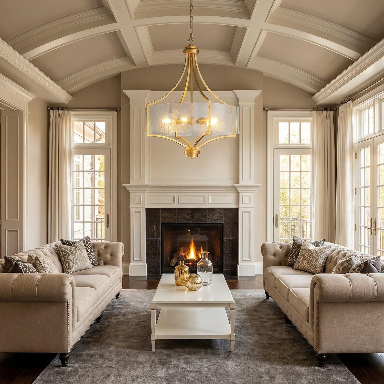 Luxury Gold 5-Light Seeded Glass Chandelier Adjustable Height Hotel Project Pendant Lighting