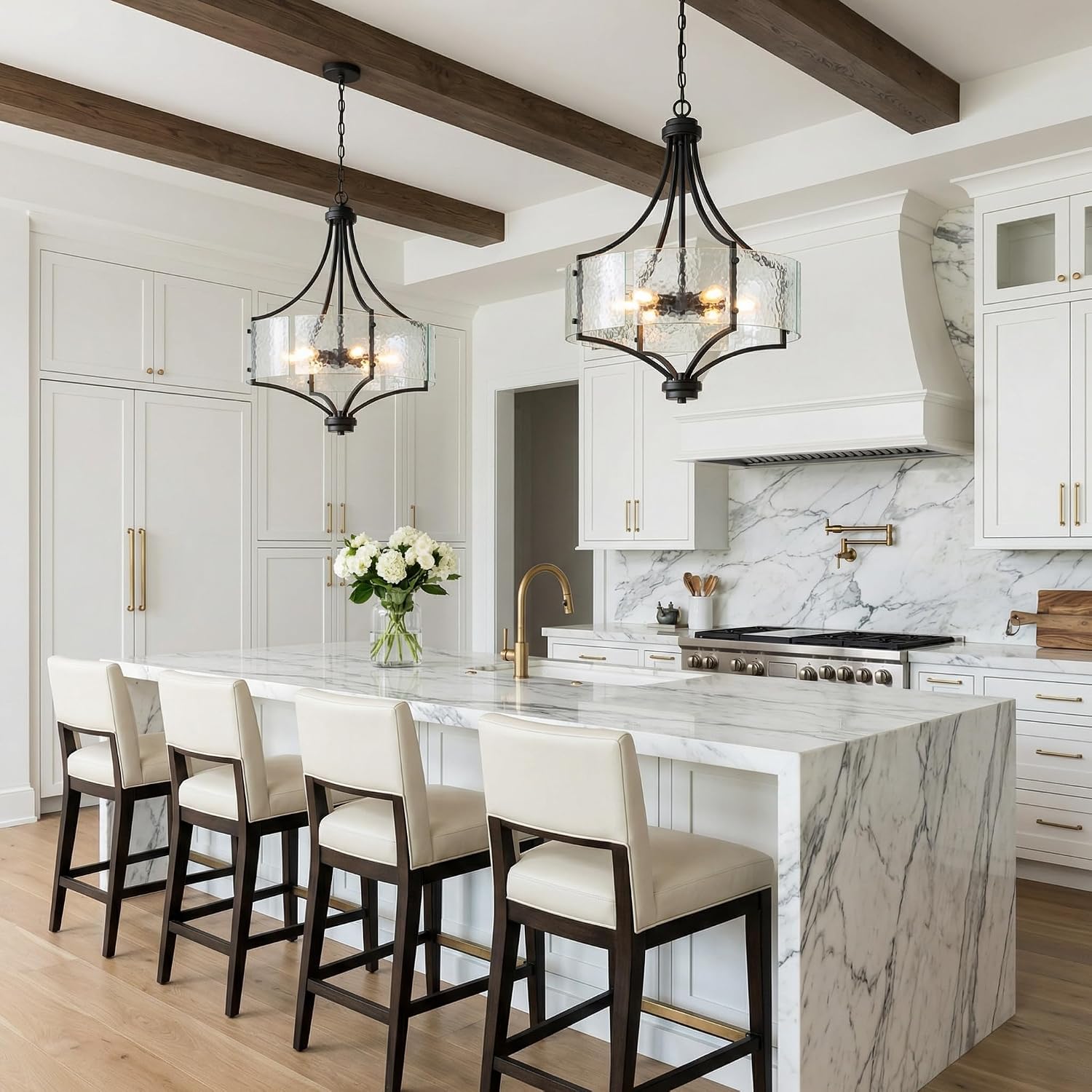 Modern Black Seeded Glass 5-Light Chandelier Adjustable Chain Pendant for Dining Room & Hotel Projects