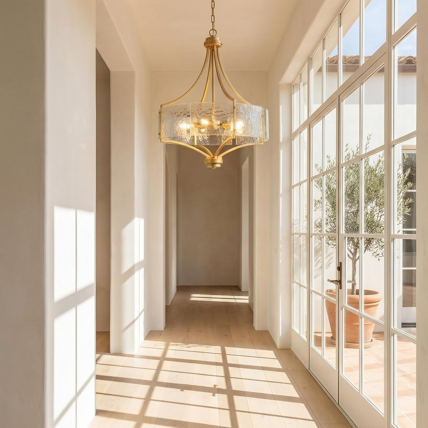 Luxury Gold 5-Light Seeded Glass Chandelier Adjustable Height Hotel Project Pendant Lighting