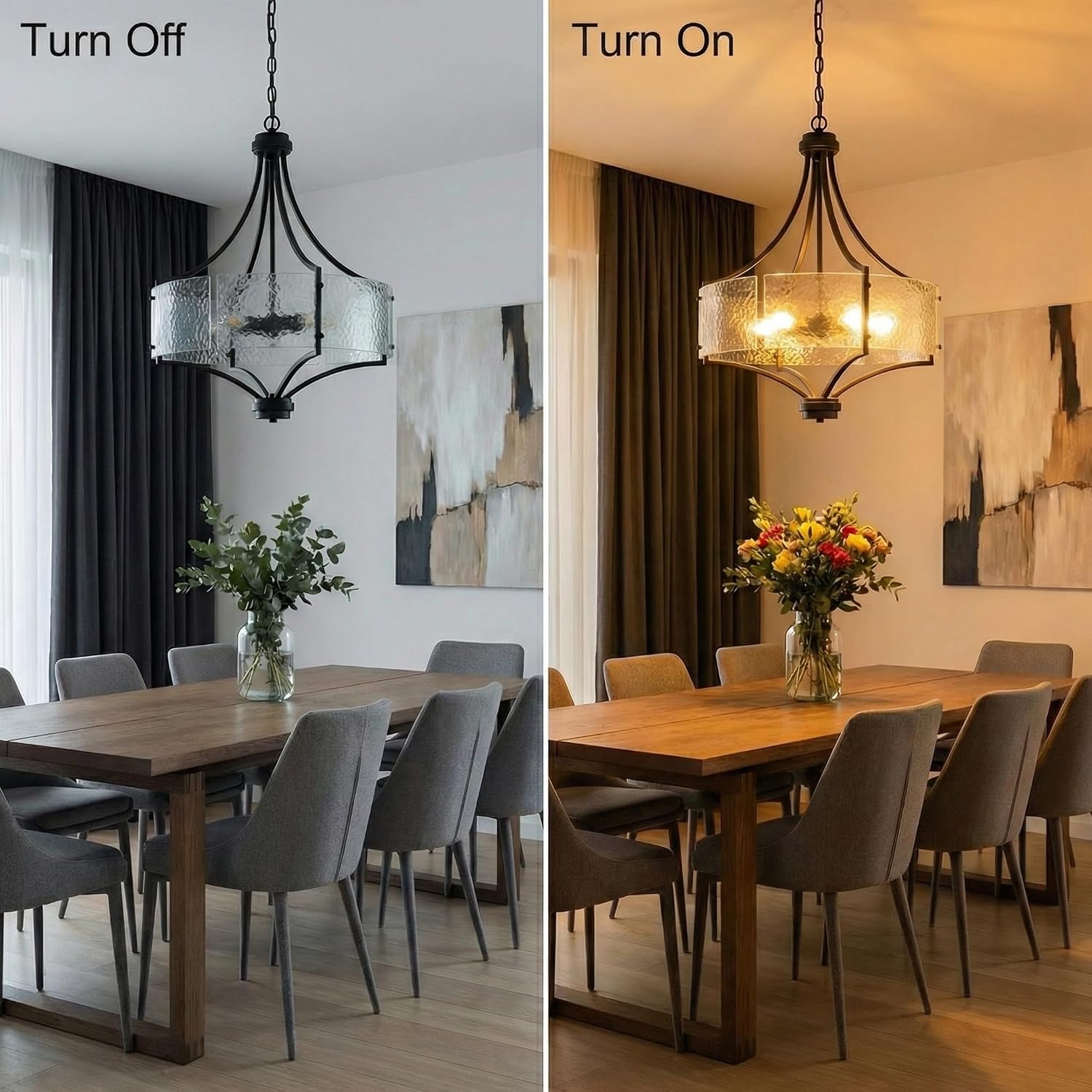 Modern Black Seeded Glass 5-Light Chandelier Adjustable Chain Pendant for Dining Room & Hotel Projects