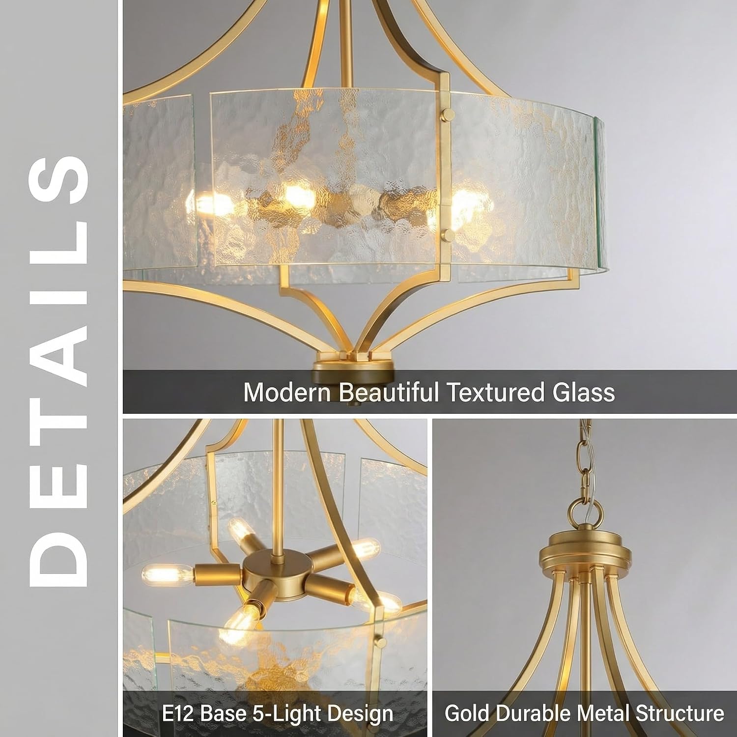 Luxury Gold 5-Light Seeded Glass Chandelier Adjustable Height Hotel Project Pendant Lighting