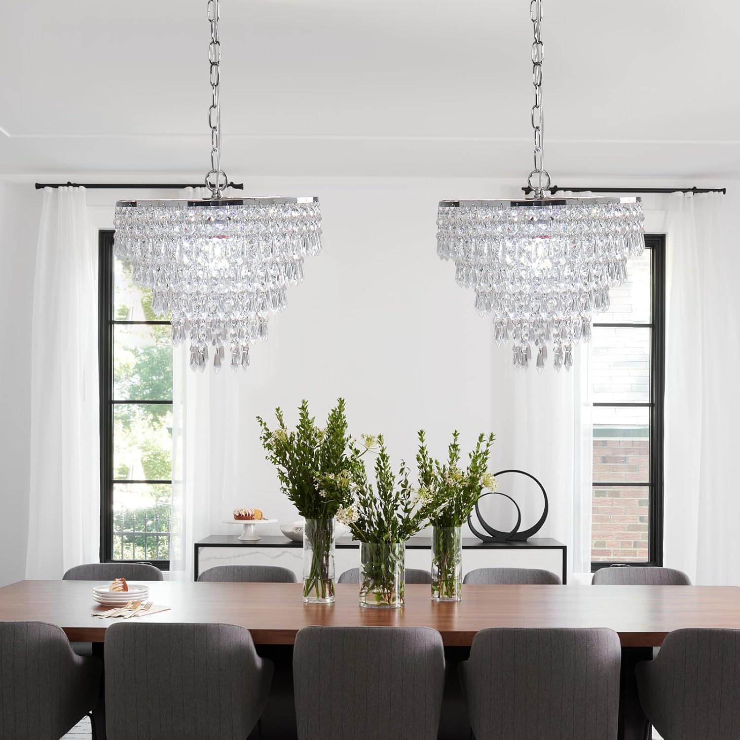 Silver Modern Crystal Chandelier Pendant - 11.8