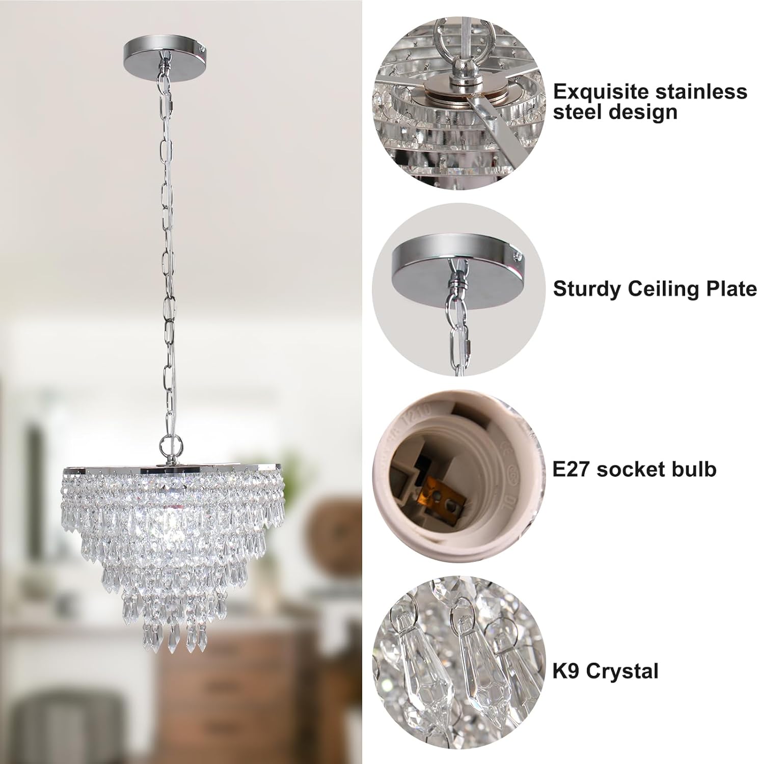 Silver Modern Crystal Chandelier Pendant - 11.8