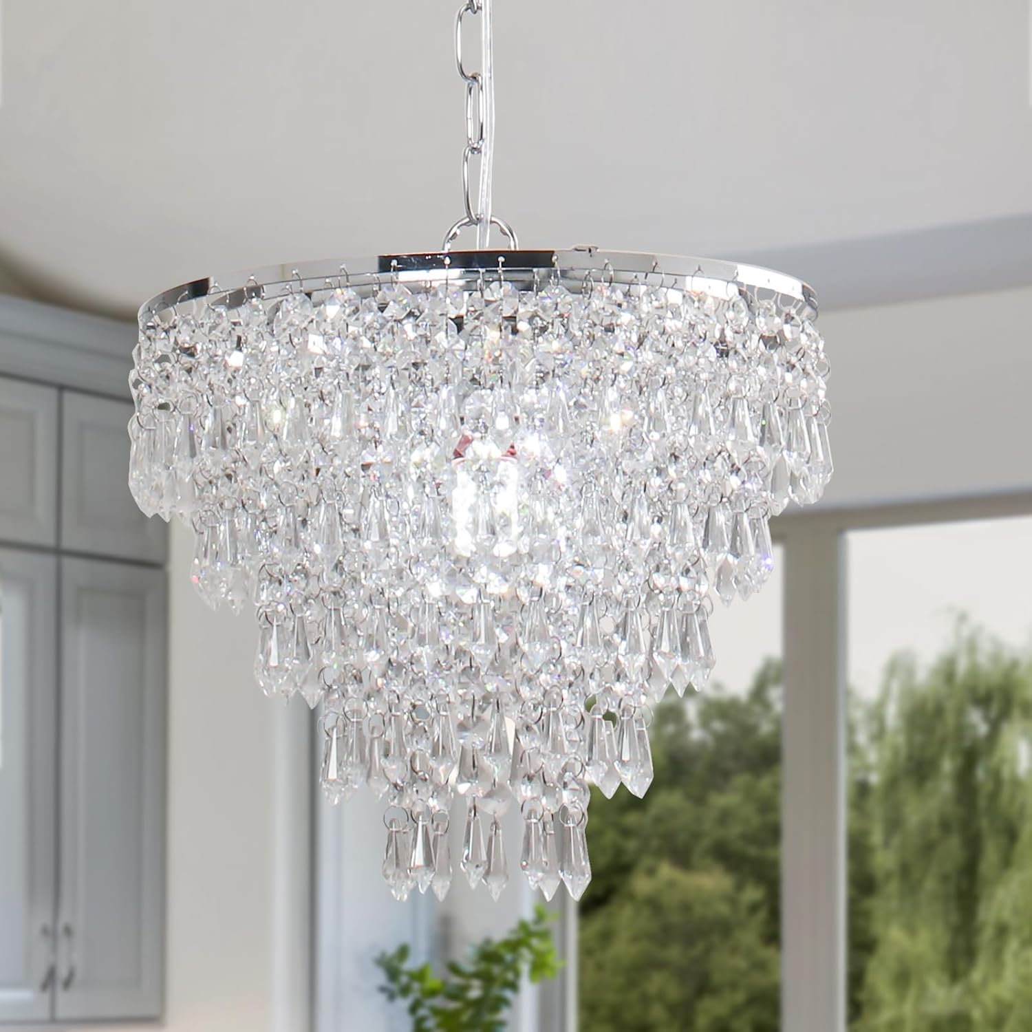 Silver Modern Crystal Chandelier Pendant - 11.8