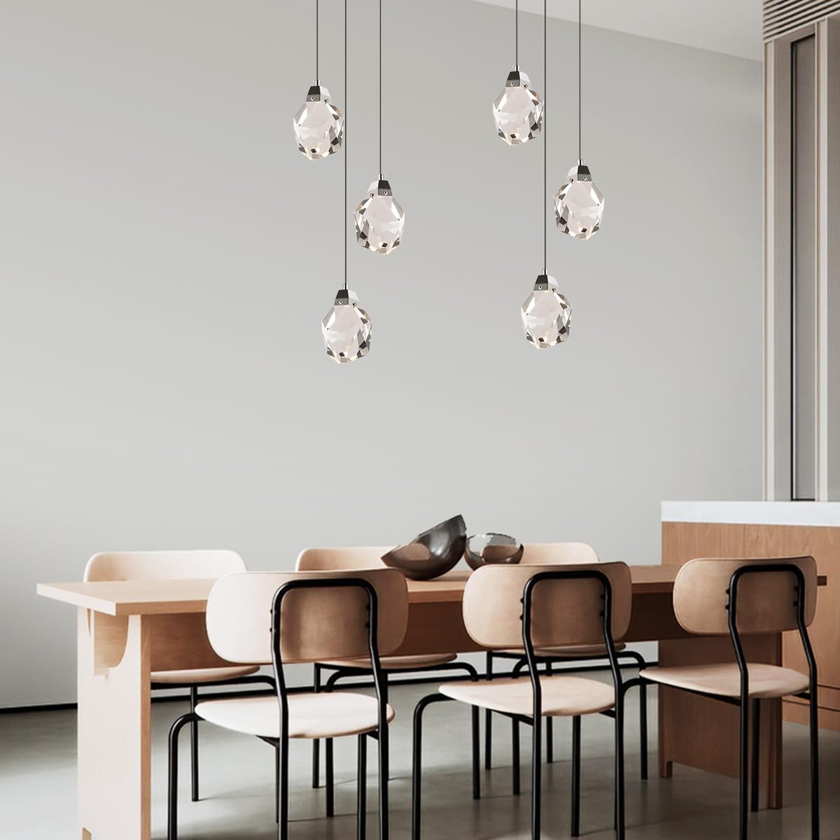 Modern 3-Light Chrome K9 Crystal Diamond Pendant Chandelier Adjustable Dimmable LED