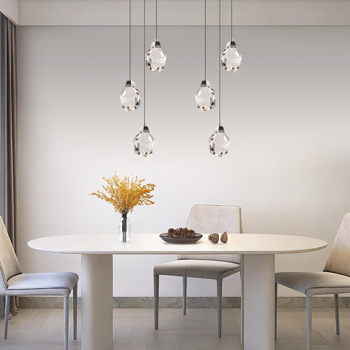 Modern 3-Light Chrome K9 Crystal Diamond Pendant Chandelier Adjustable Dimmable LED