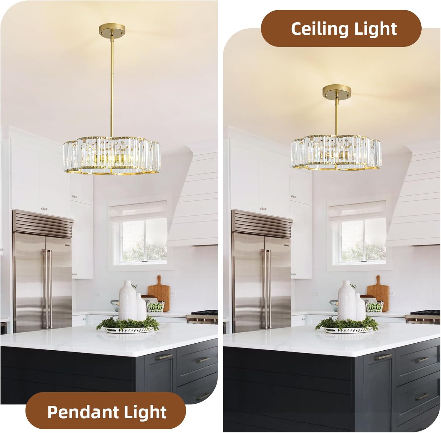 Modern Gold Crystal Drum Chandelier 3-Light E12 Adjustable Pendant Ceiling Light for Bedroom Dining Room