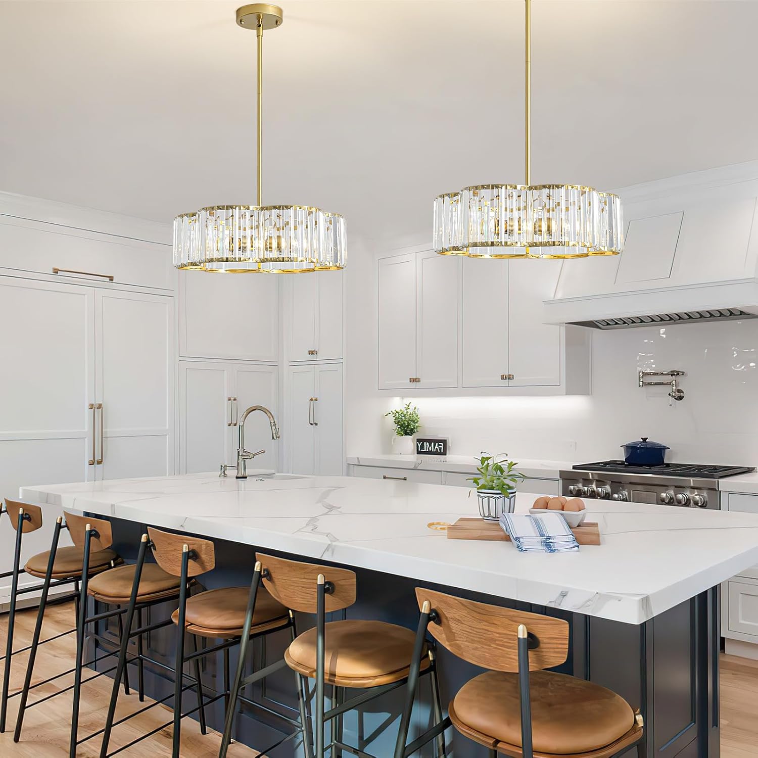 Modern Gold Crystal Drum Chandelier 3-Light E12 Adjustable Pendant Ceiling Light for Bedroom Dining Room