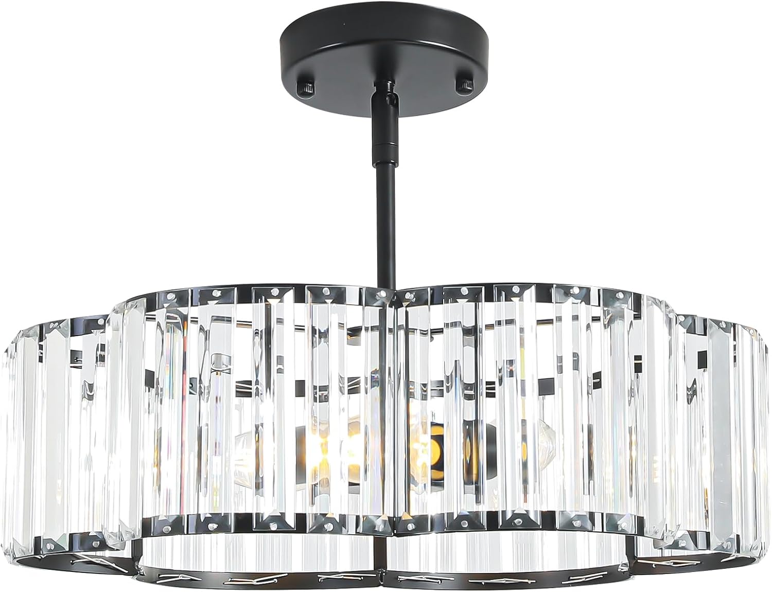 Modern Black Crystal Drum Chandelier 3-Light E12 Adjustable Pendant Ceiling Light for Dining Room Bedroom Entryway