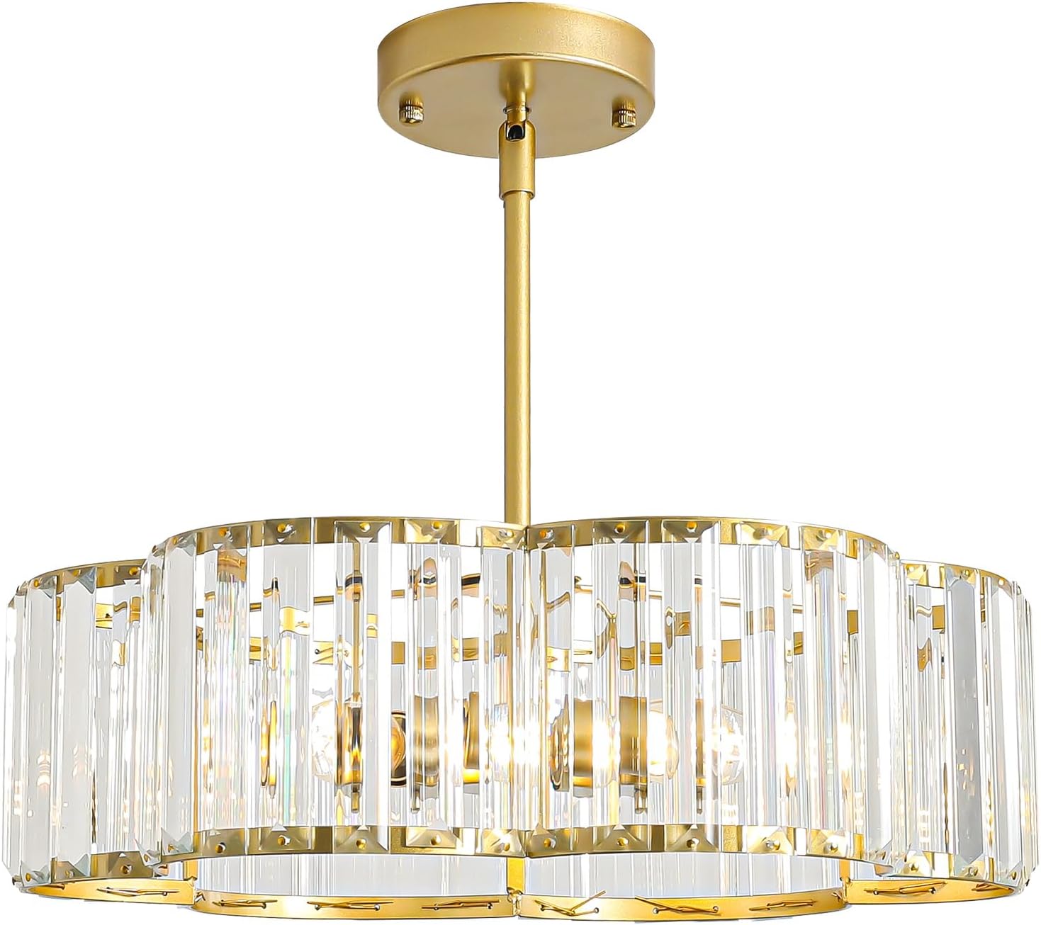Modern Gold Crystal Drum Chandelier 3-Light E12 Adjustable Pendant Ceiling Light for Bedroom Dining Room