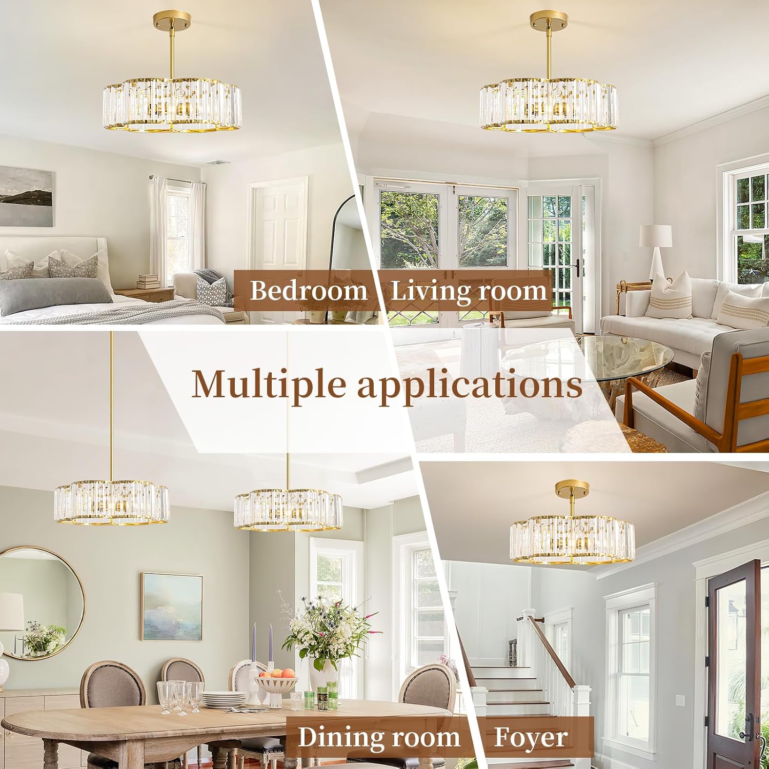 Modern Gold Crystal Drum Chandelier 3-Light E12 Adjustable Pendant Ceiling Light for Bedroom Dining Room