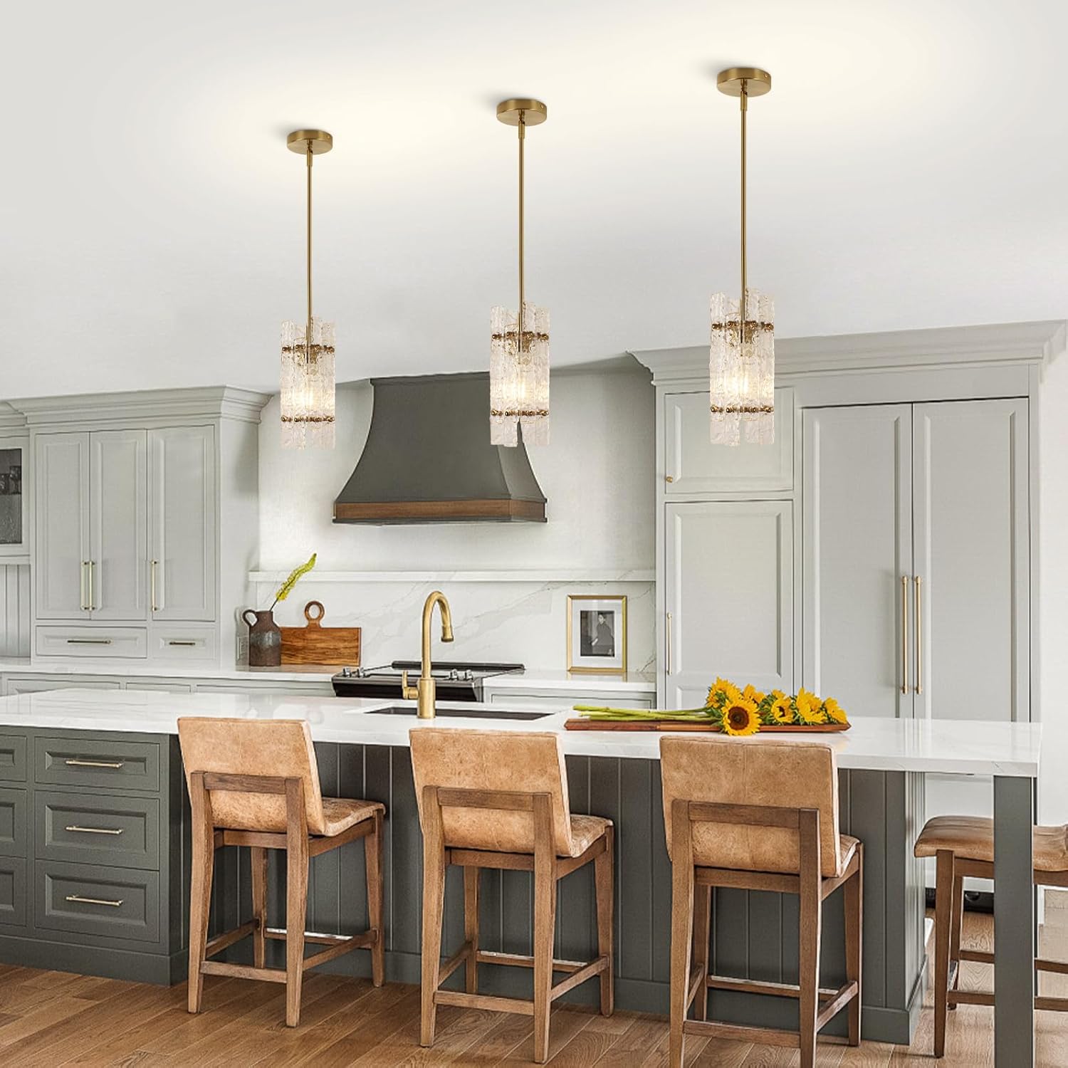 Modern Crystal Pendant Light – Adjustable Gold Ceiling Light Fixture with E26 Base
