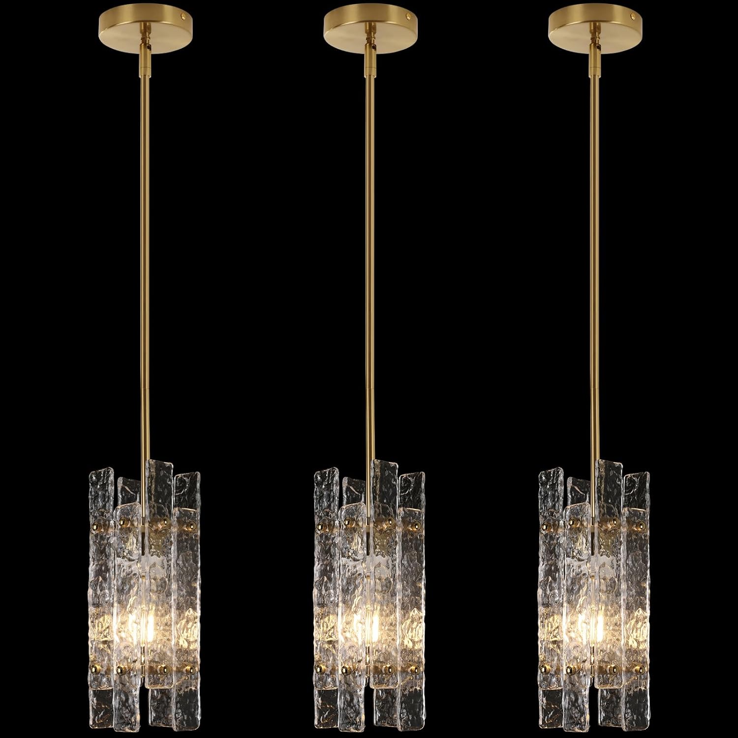Modern Crystal Pendant Light – Adjustable Gold Ceiling Light Fixture with E26 Base