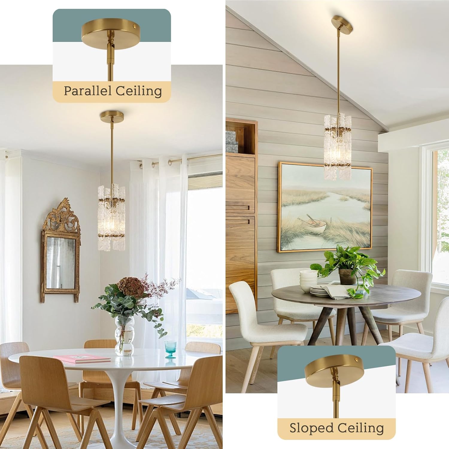 Modern Crystal Pendant Light – Adjustable Gold Ceiling Light Fixture with E26 Base