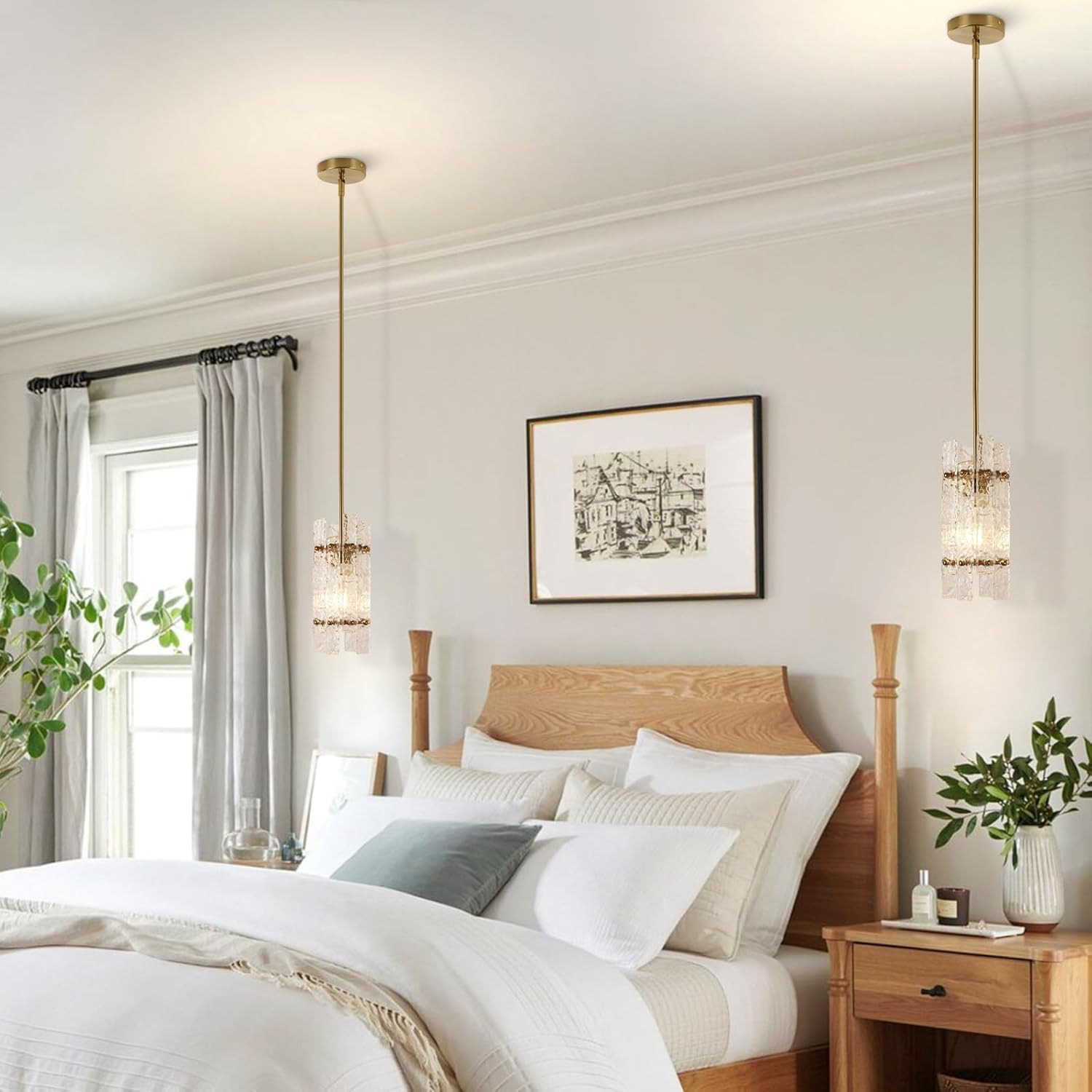 Modern Crystal Pendant Light – Adjustable Gold Ceiling Light Fixture with E26 Base