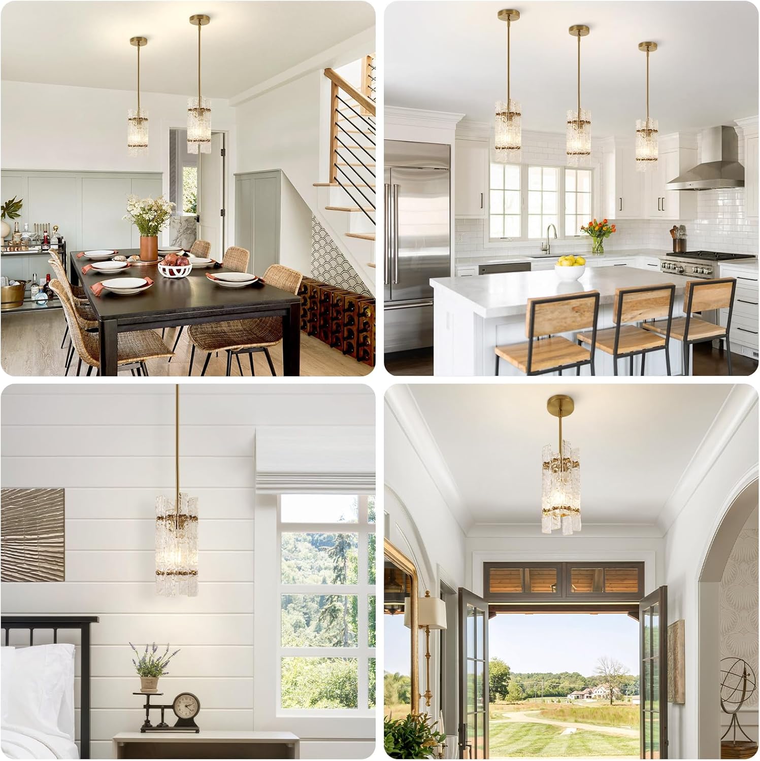 Modern Crystal Pendant Light – Adjustable Gold Ceiling Light Fixture with E26 Base