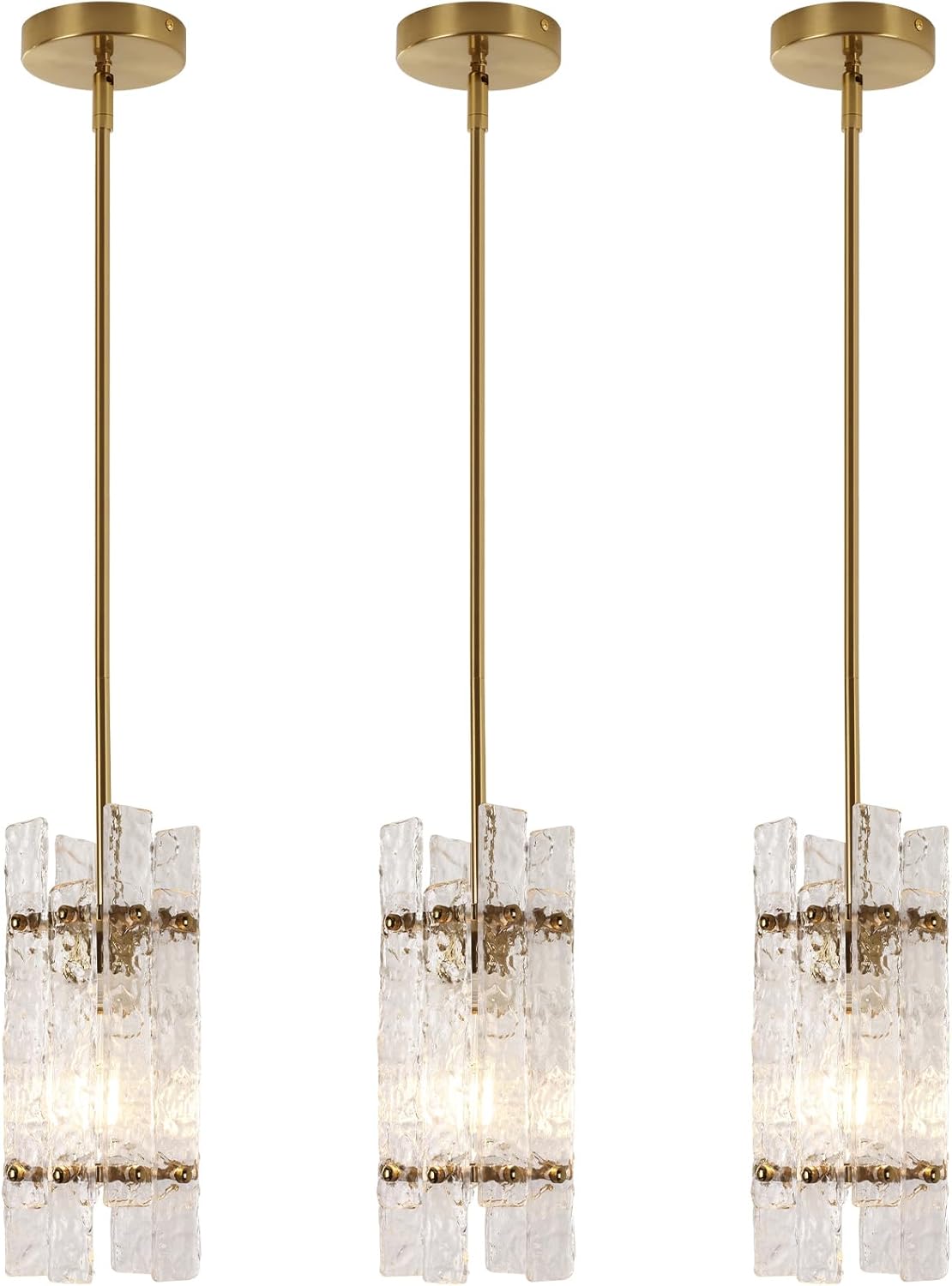 Modern Crystal Pendant Light – Adjustable Gold Ceiling Light Fixture with E26 Base