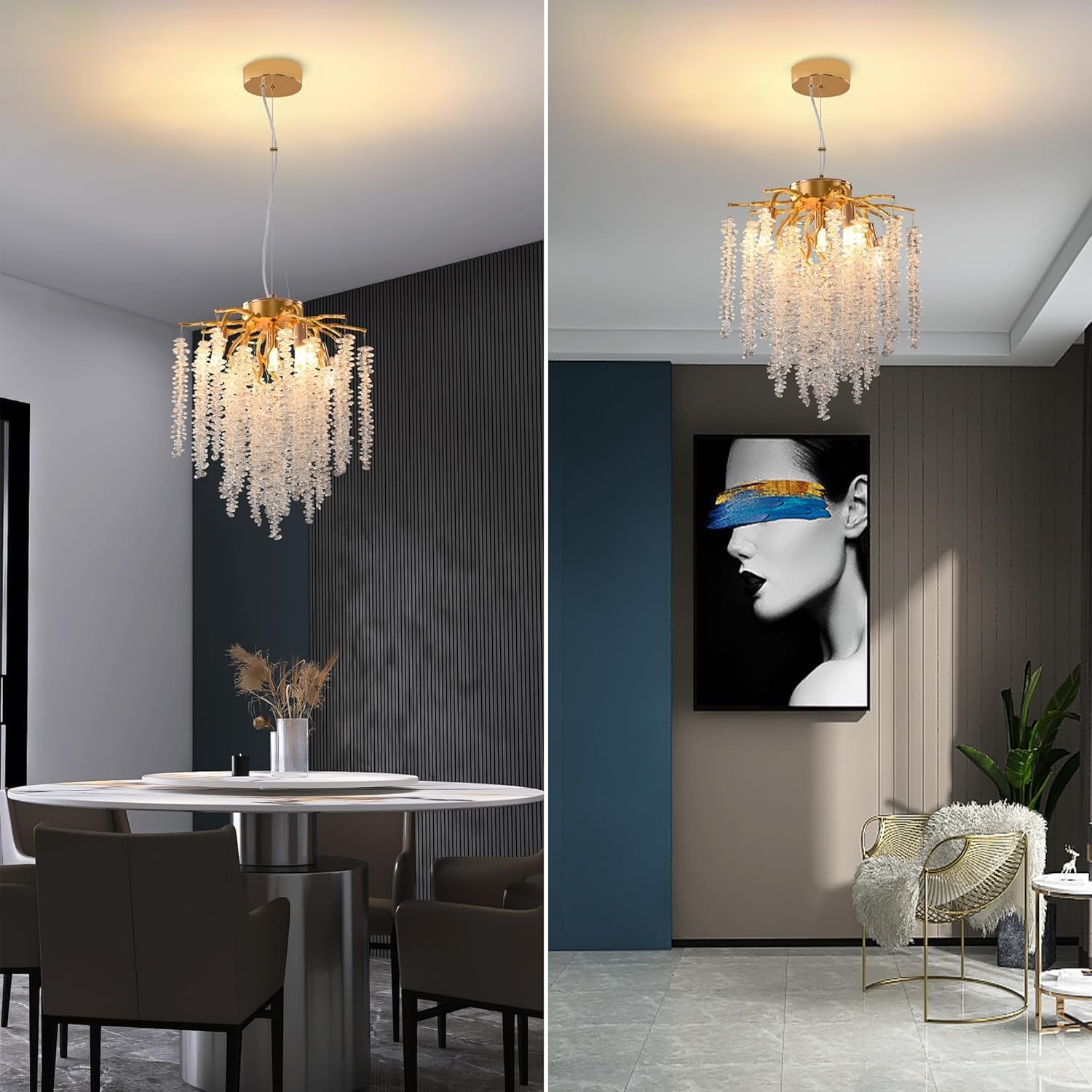 Modern K9 Crystal Chandelier – Adjustable Gold Pendant Light for G9 Bulbs