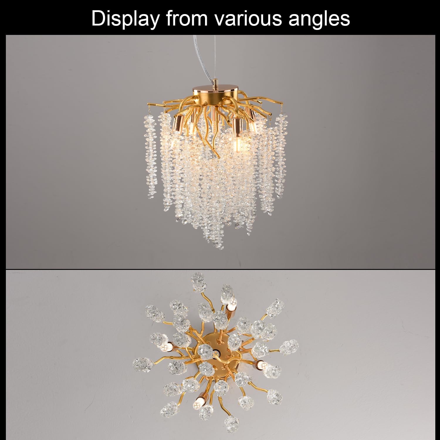 Modern K9 Crystal Chandelier – Adjustable Gold Pendant Light for G9 Bulbs