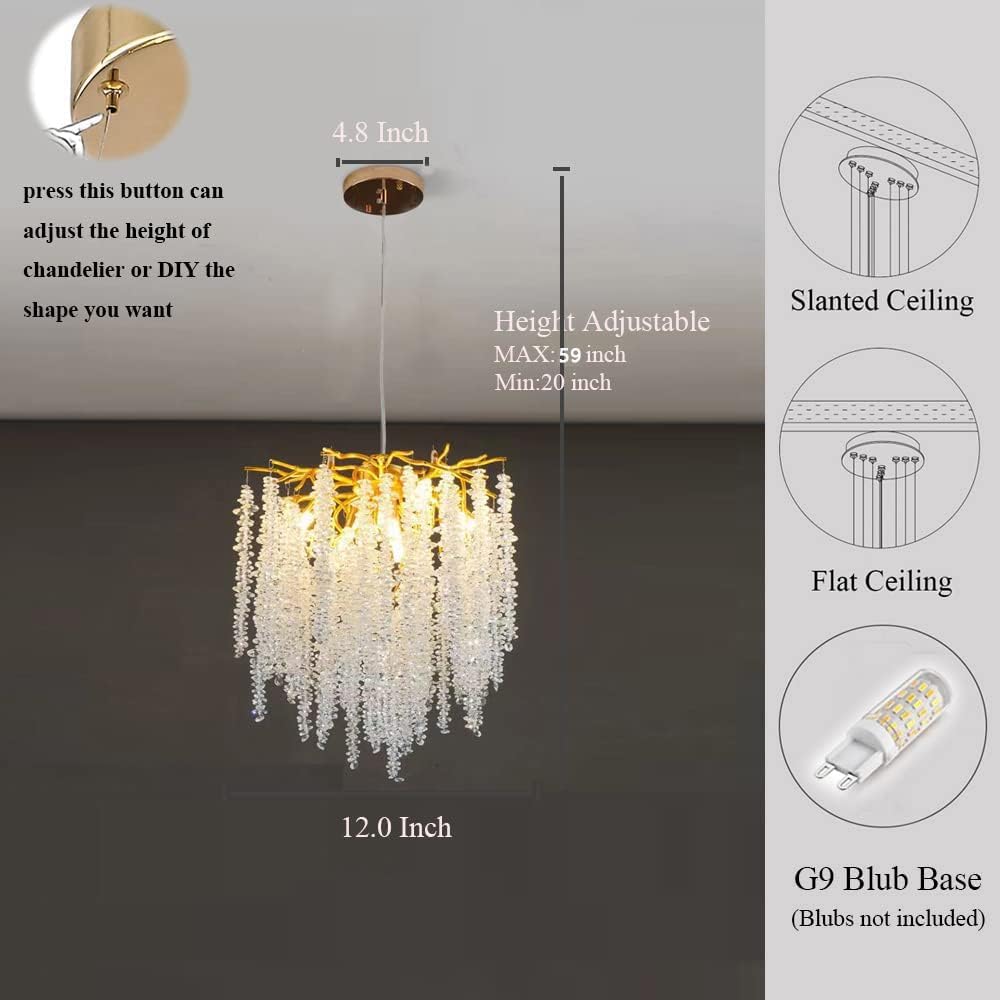 Modern K9 Crystal Chandelier – Adjustable Gold Pendant Light for G9 Bulbs