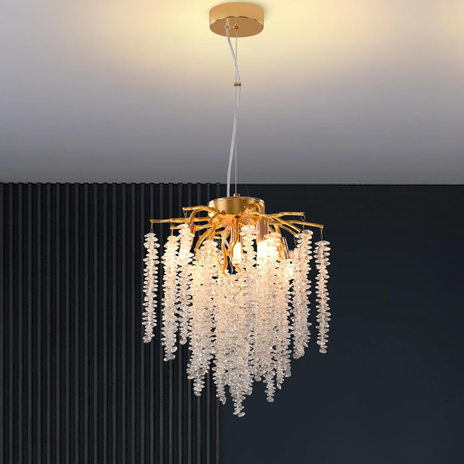 Modern K9 Crystal Chandelier – Adjustable Gold Pendant Light for G9 Bulbs