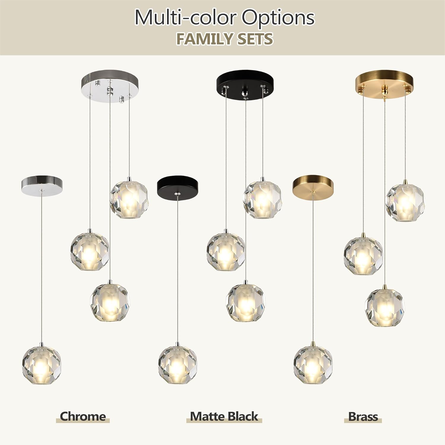 Modern 3-Light Chrome Crystal Globe Pendant Chandelier Adjustable Height with G4 Bulbs