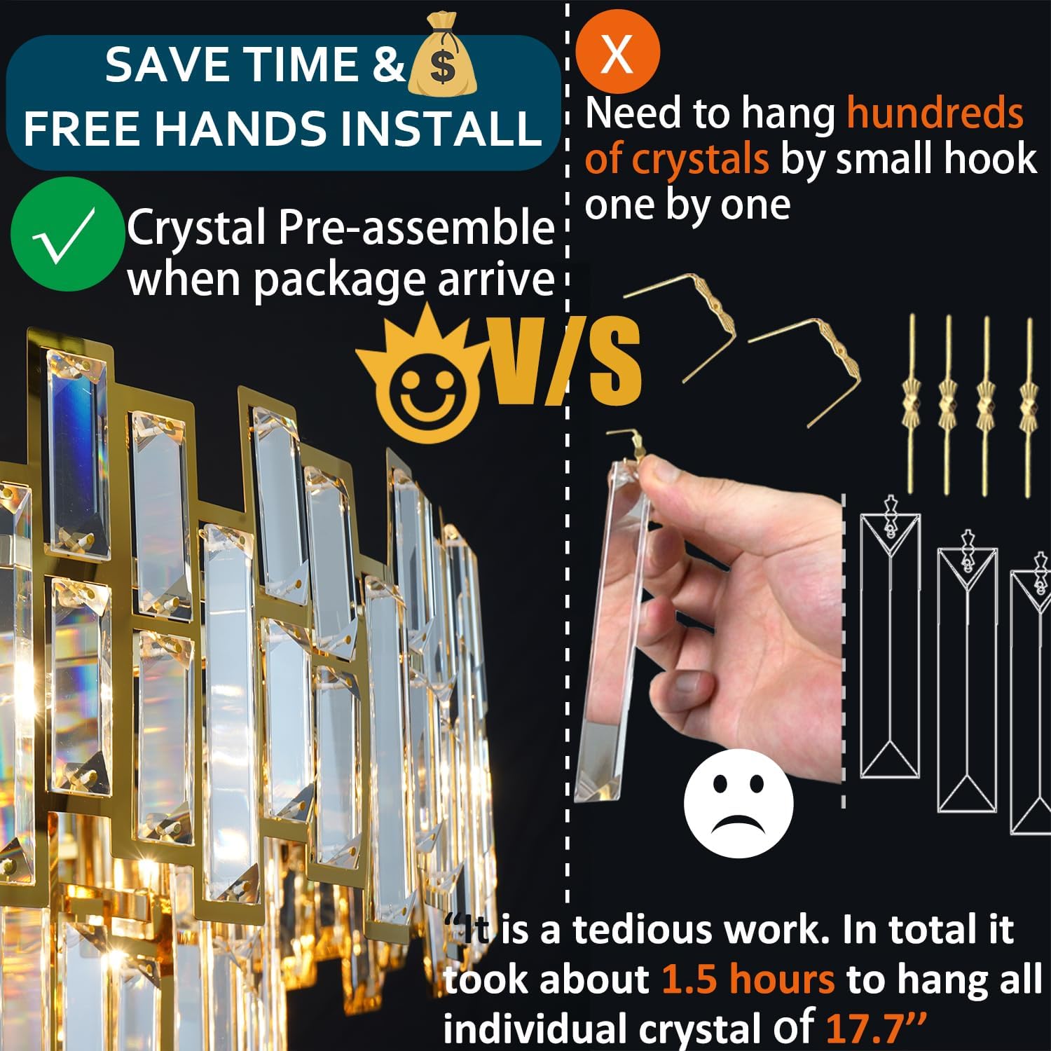 Luxury Gold-Plated Crystal Chandelier - Adjustable Height 3-Tier Round LED Ceiling Pendant with E12 Base