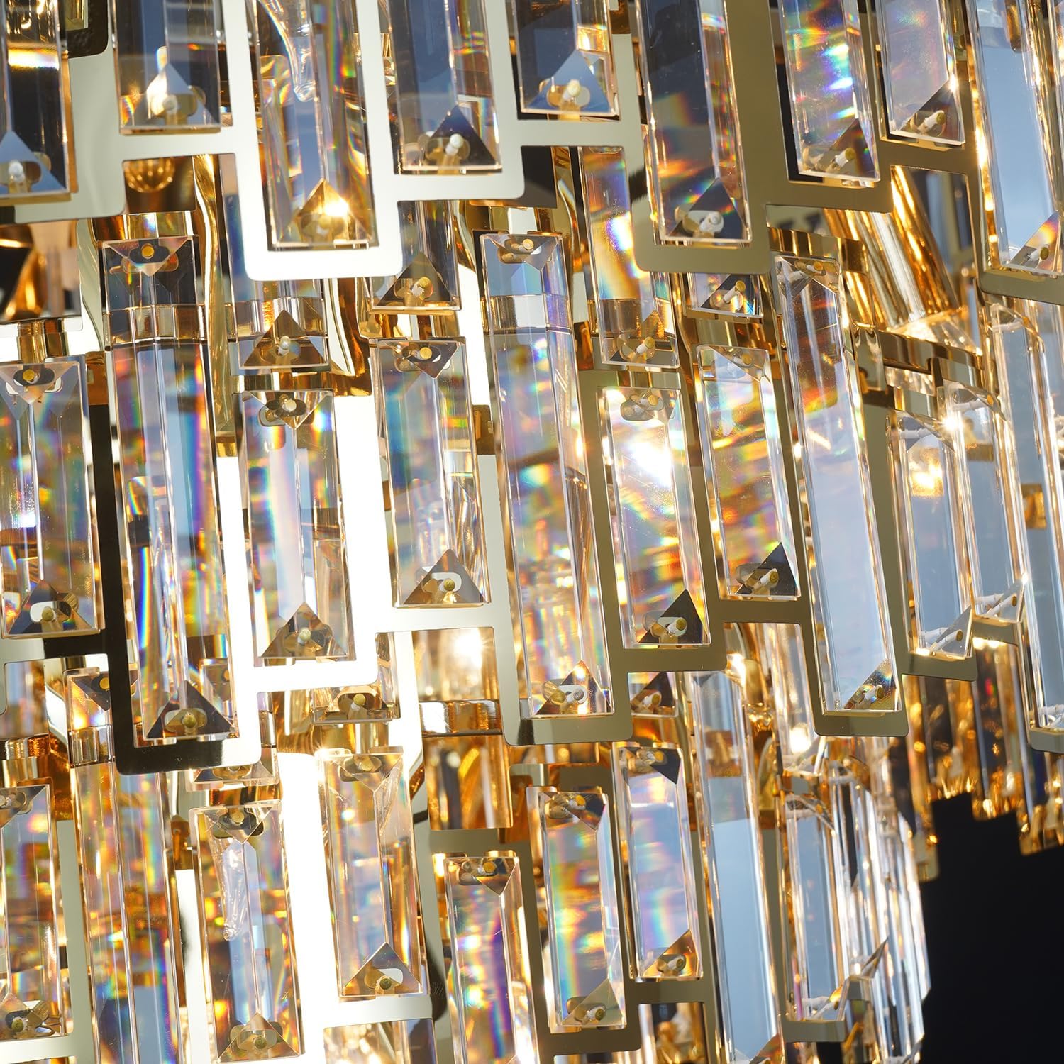 Luxury Gold-Plated Crystal Chandelier - Adjustable Height 3-Tier Round LED Ceiling Pendant with E12 Base