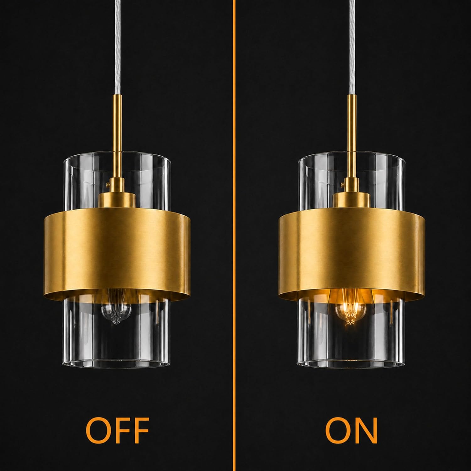 Modern Brass Gold Clear Glass Cylinder Pendant Light Adjustable Height E12 Ceiling Fixture