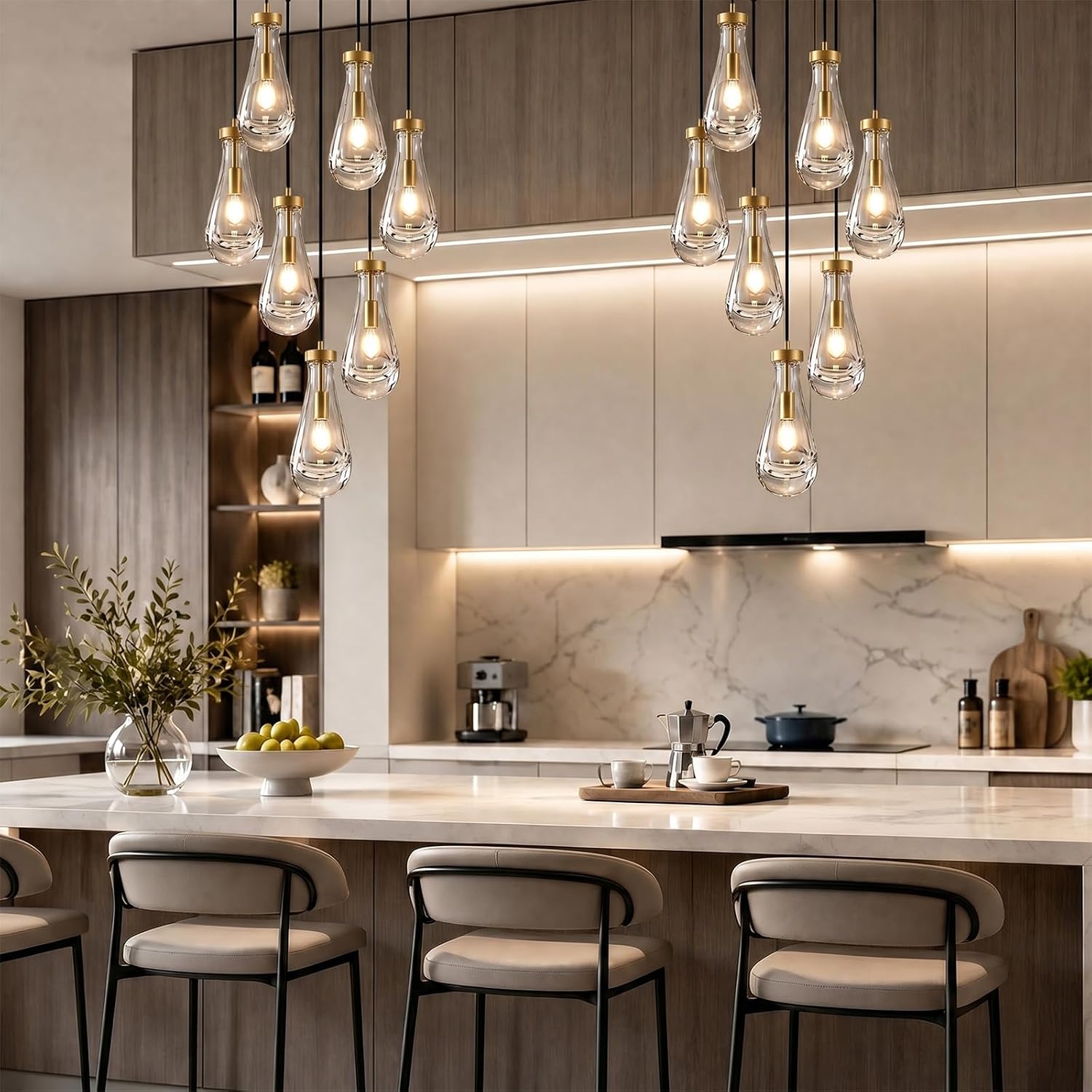 Luxury 7-Light K9 Crystal Raindrop Chandelier Brass Gold Adjustable Height E12 Pendant Lighting