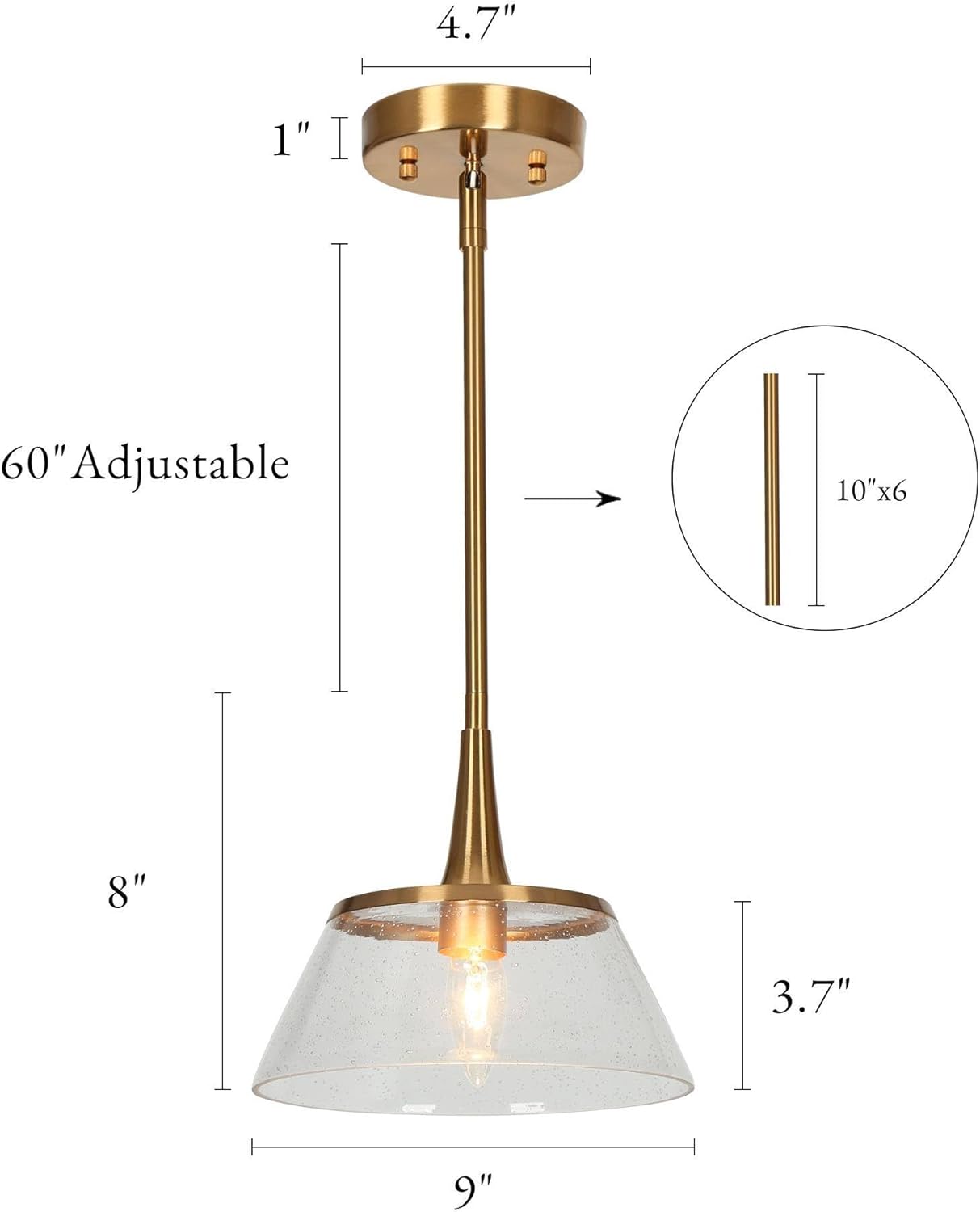 Modern Brass Seeded Glass Pendant Light Adjustable Height Kitchen Island Hanging Lamp