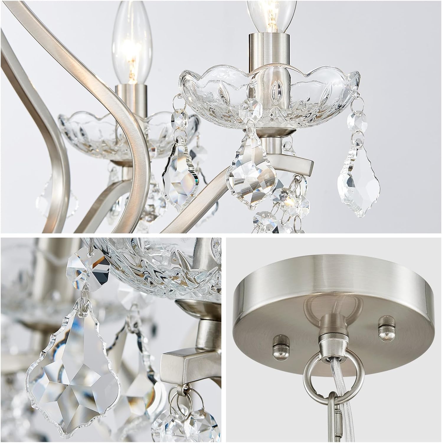 Elegant Modern Crystal Chandelier 5-Light Adjustable Height Luxury Ceiling Pendant Lighting