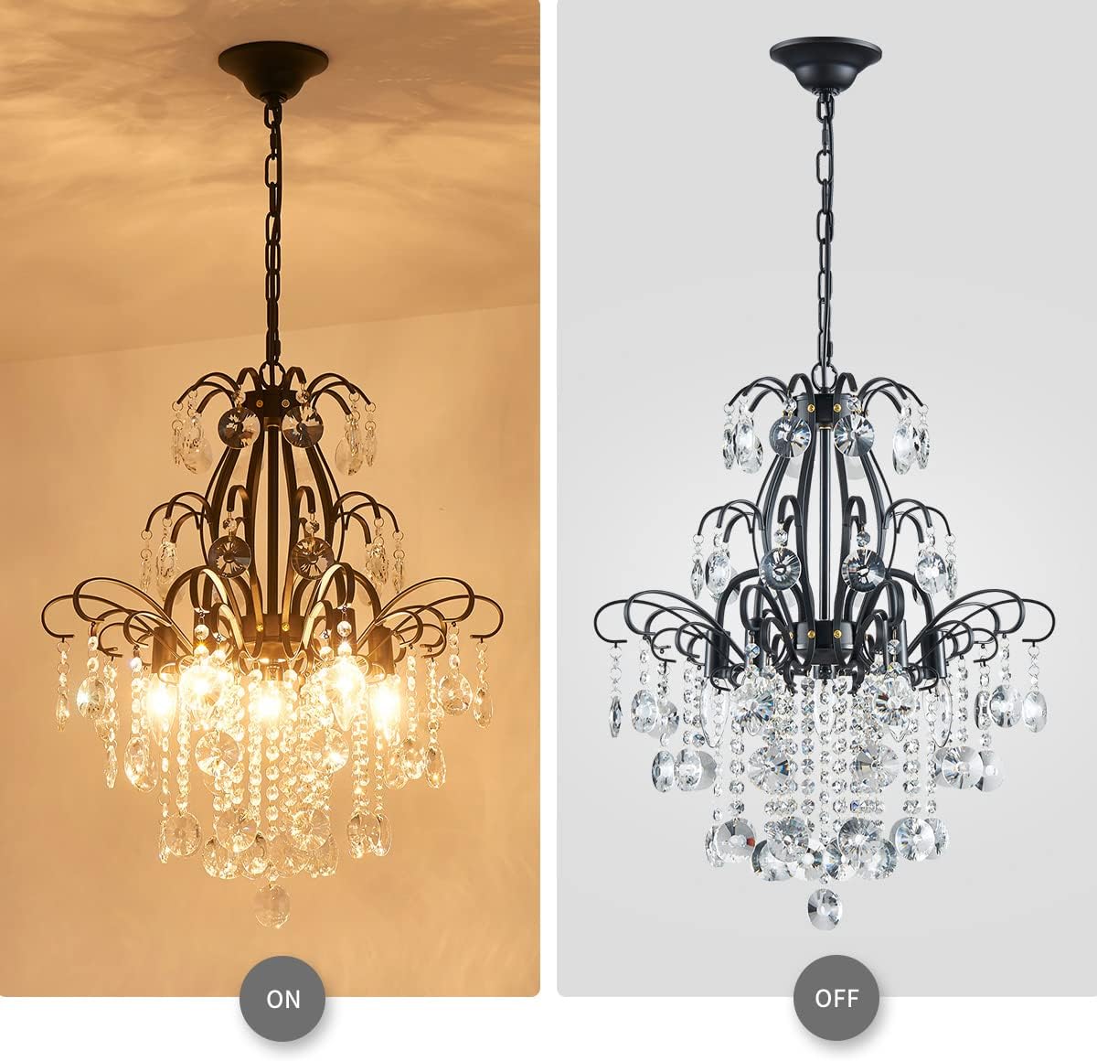 Modern Black Crystal Multi-Tier Chandelier – Adjustable Height Round E12 Dimmable Ceiling Pendant Light