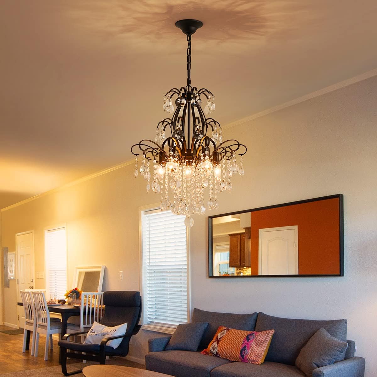 Modern Black Crystal Multi-Tier Chandelier – Adjustable Height Round E12 Dimmable Ceiling Pendant Light